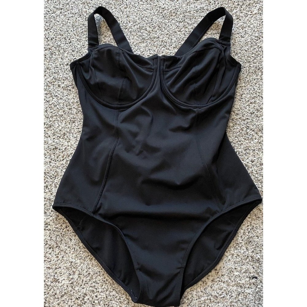 TAE Pushy One Piece Swimsuit Black Size XL D/DD Underwire Bra Lace Up Back